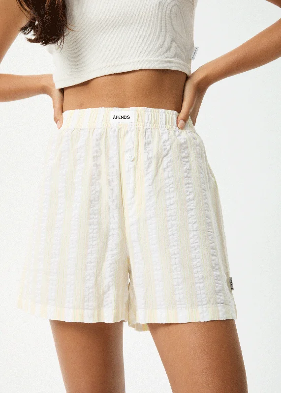 AFENDS Womens Splice - Boxer Shorts - White / Lemongrass