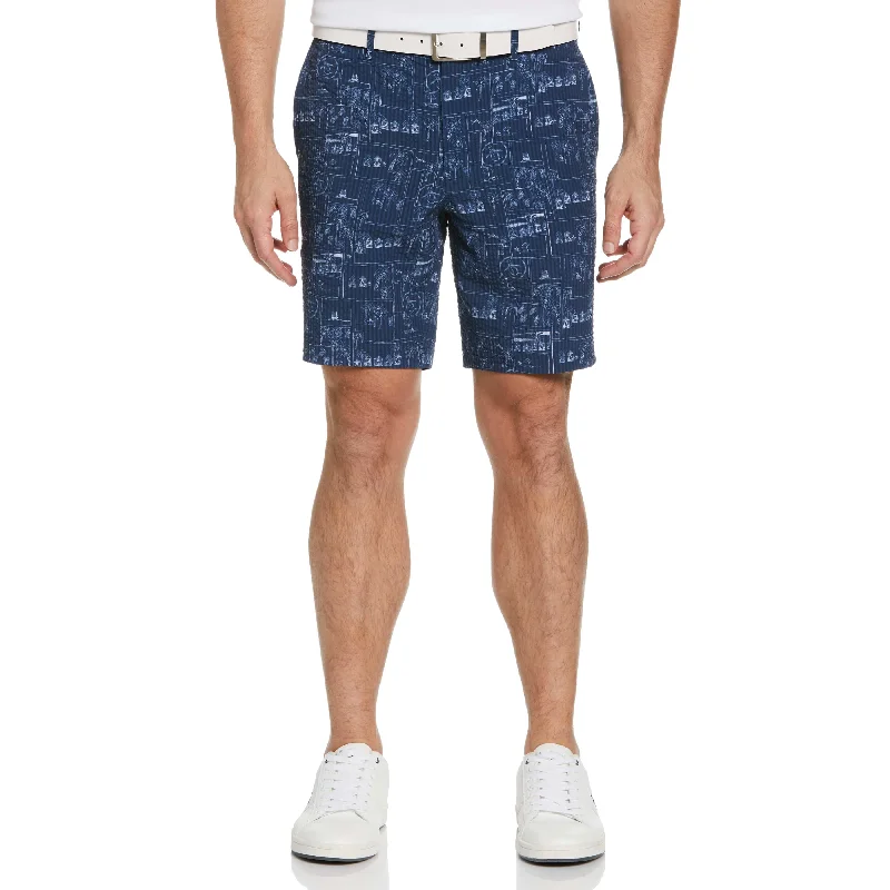 Beach Club Print Seersucker 8" Golf Shorts