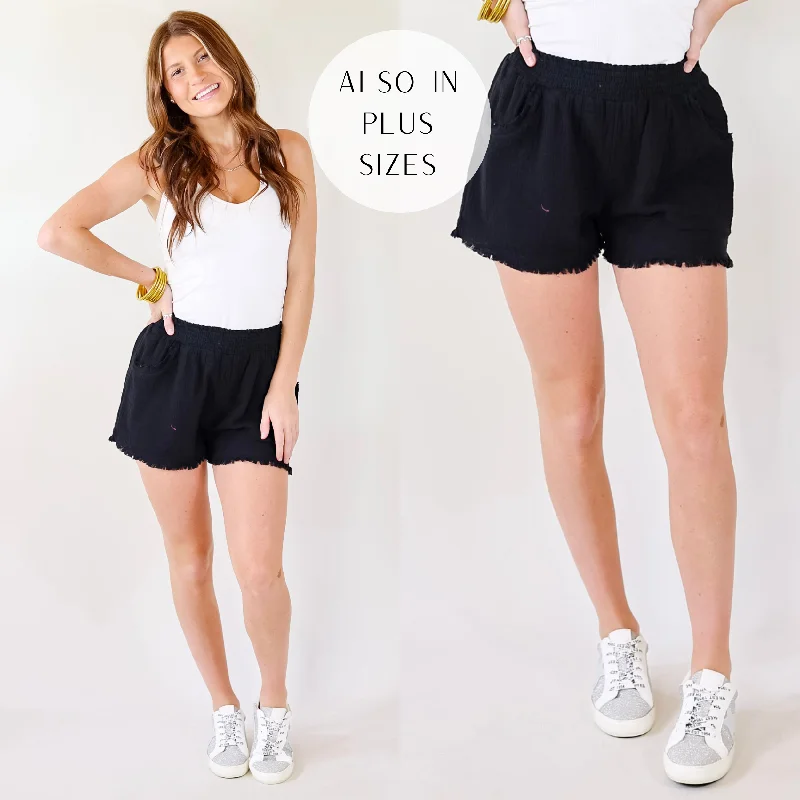 Stay With Me Distressed Hem Shorts in Black