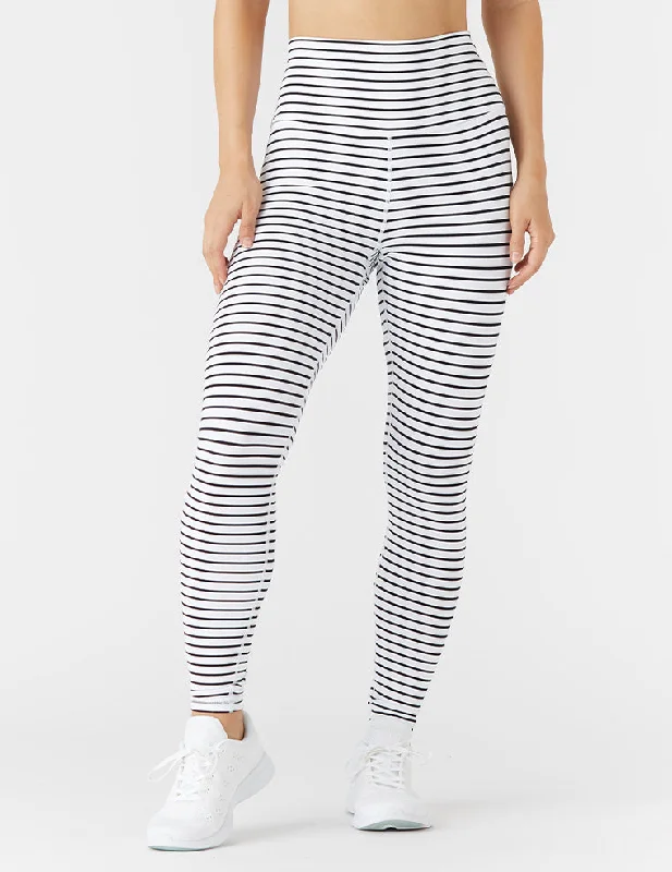 High Power Legging: White / Black Stripe