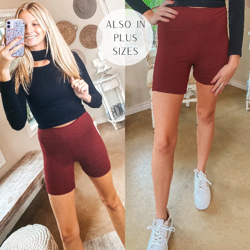 Finish Strong High Waist Biker Shorts in Maroon