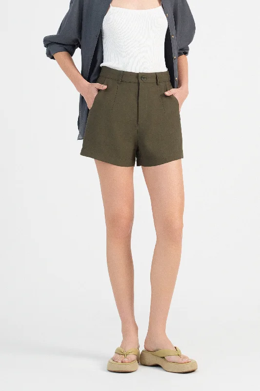 Gigi High Waisted Shorts in Juniper Green