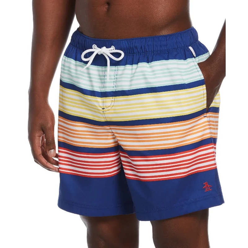 Horizontal Stripe Print Swim Shorts