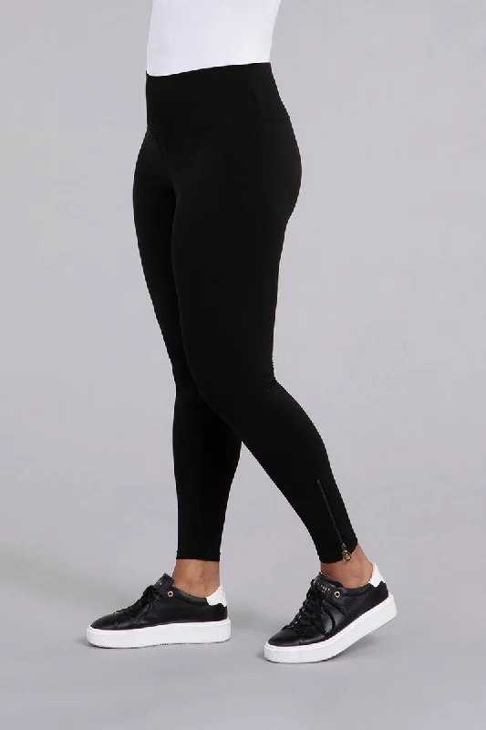 Jersey Fleece Back Zip Legging | Black