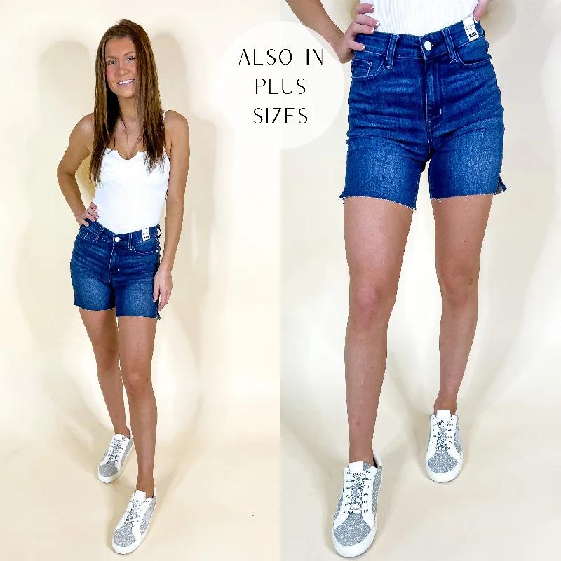 Judy Blue | Claim To Love Mid Thigh Cut Off Shorts in Dark Wash