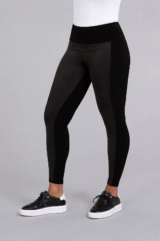 Mix Yoke Legging with Faux Suede | Black