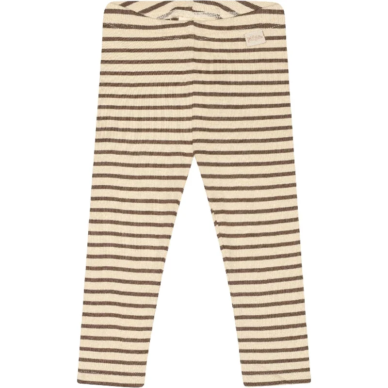 Petit Piao Chocolate Brown/Dark Off White Leggings Modal Striped