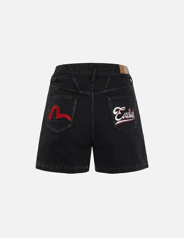 Seagull and 3D Logo Embroidery Denim Shorts