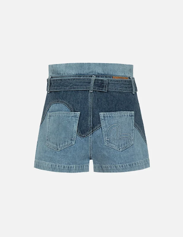 Seagull Blocking Denim Shorts