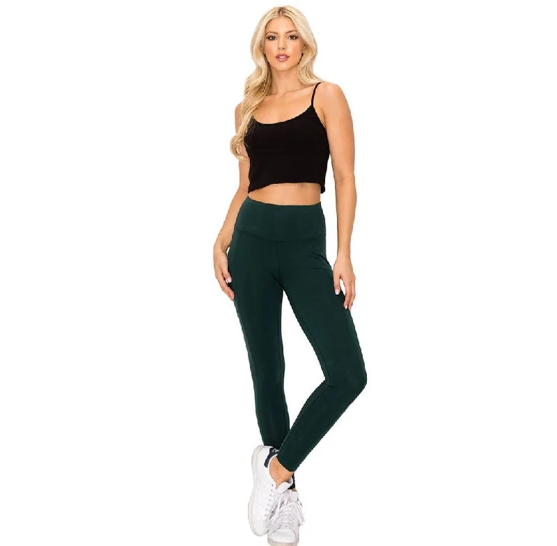 Women's wide waistband leggings pant with pockets Hunter Green