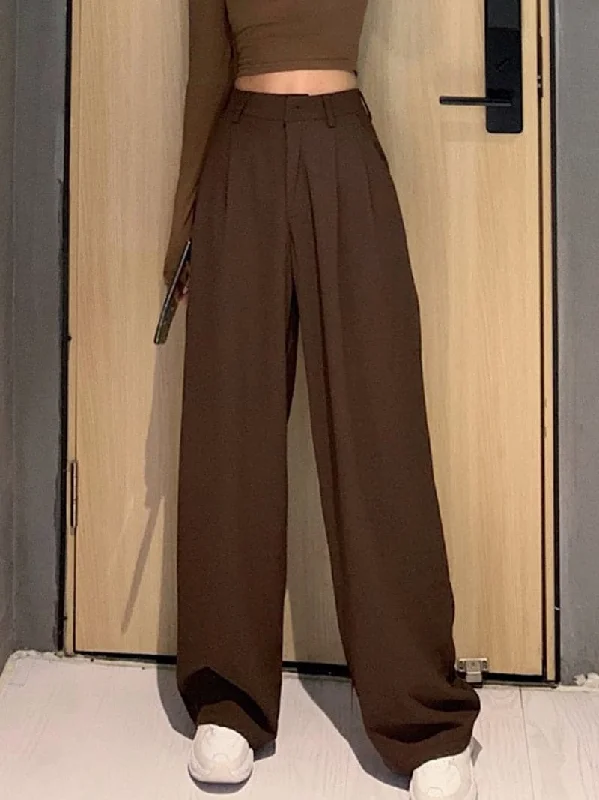 DressBetty - Retro Solid Color Wild Straight Wide Leg Pants