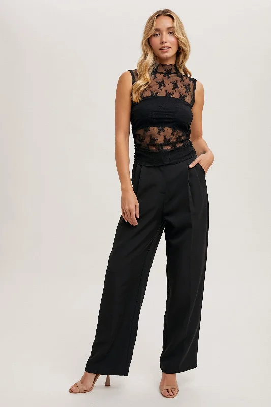 Black Pleated Wide Trouser Pants