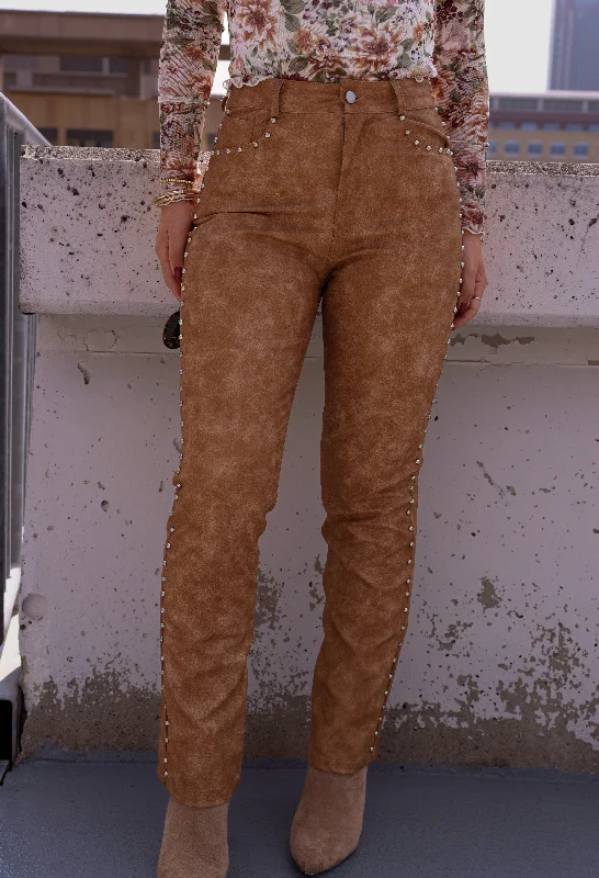 Camel Studded Leather Pants