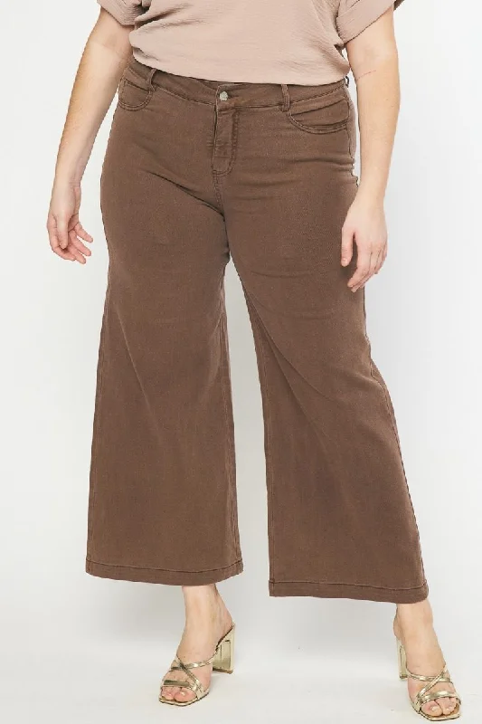 [Plus Size] Don't Let Me Go Wide Leg Pant-Brown