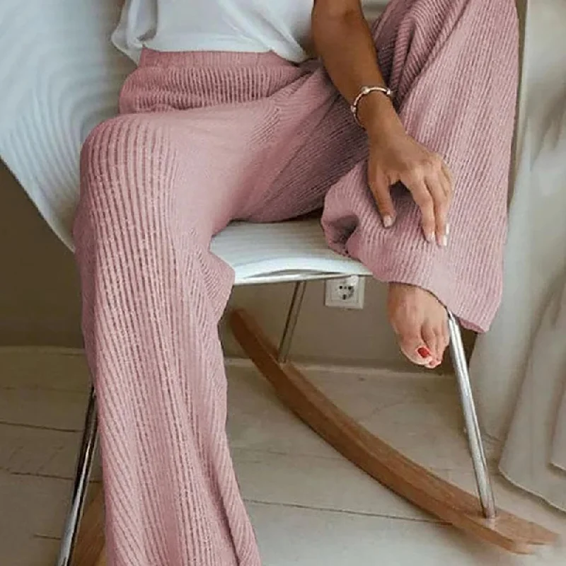 DressBetty - Elegant Solid Ribbed Knitted Pants