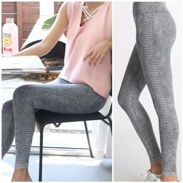 Granite Gray Vintage Ladder Seamless Jegging Leggings Womens Active One Size