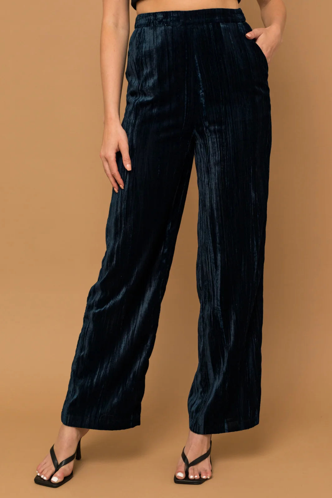 Crinkle Velvet Wide Leg Pants