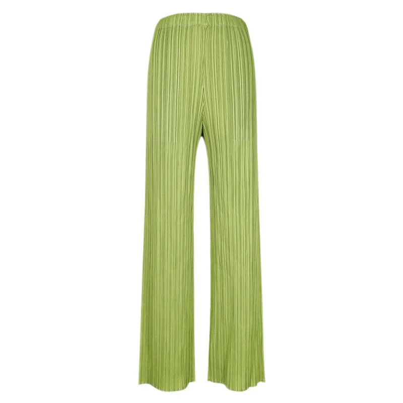 Luxury Solid Color High Waist  Ankle Length Straight Leg Pleated Pants