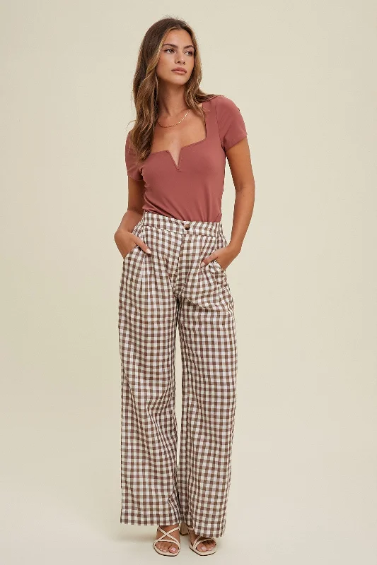 Mocha Checkered Gauze Cotton Pants