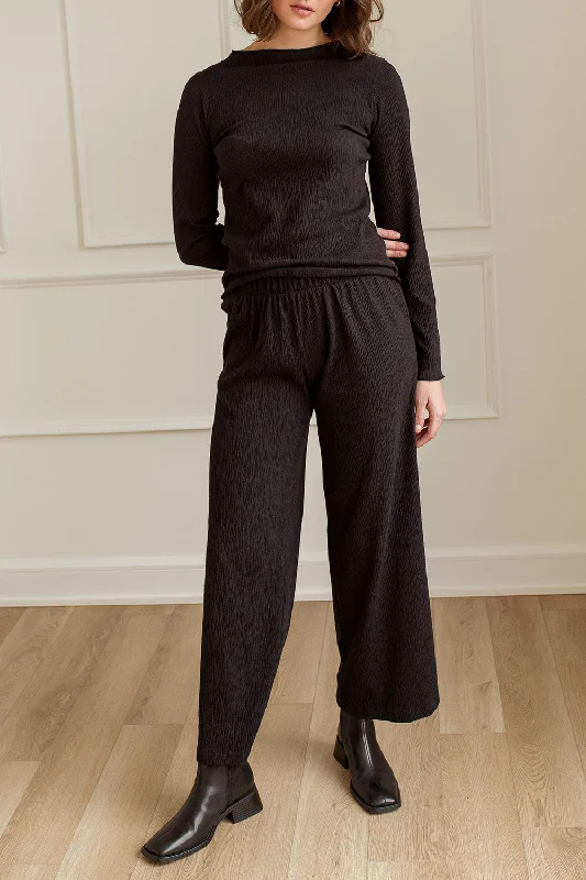 Norrah Black | Wrinkled Wide-Leg Pants w/ Elastic Waist