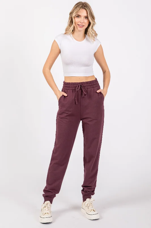 Purple Basic Drawstring Sweatpants