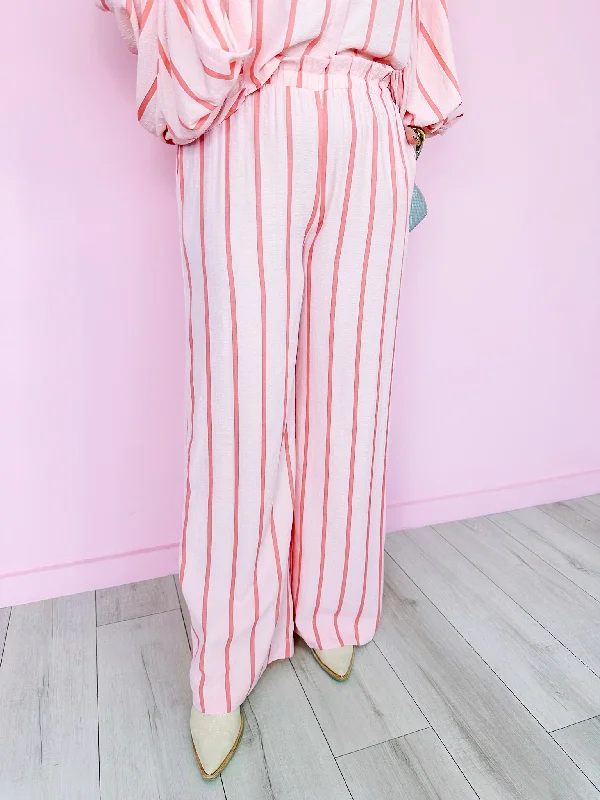 STRIPED TO PERFECTION WIDE LEG PANTS - PINK