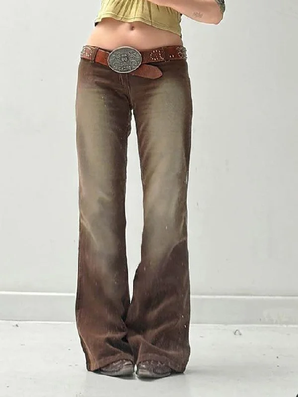 Vintage Contrast Washed Low-Rise Corduroy Pants