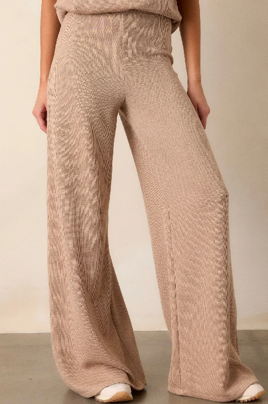 Waterfall Mist Beige Knitted Wide Leg Knit Pants