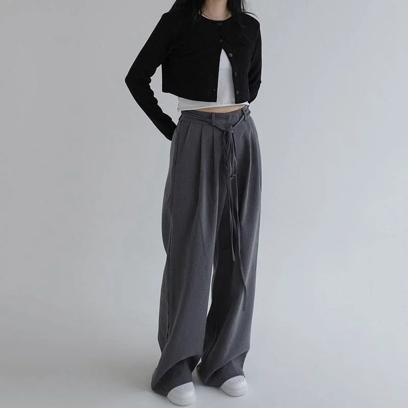 DressBetty - Women High Waist Wide Leg Long Suit Pants New Fashion Drawstring Loose Ladies Trousers Women Streetwear Casual Pantalones